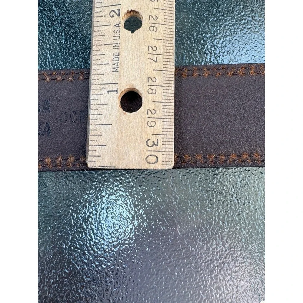 Mens Dark Brown Genuine Leather Belt Silver Buckle Double Stitched Size‎ 30